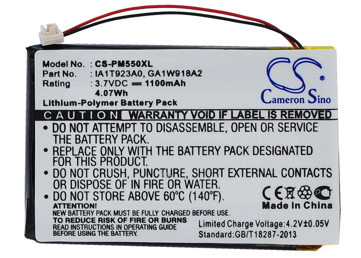 3.7V, Li-Polymer, 1100mAh, PDA battery fits Palm, Ga1w918a2, M550, Tungsten T1, 4.07Wh PDA, Pocket PC Cameron Sino Technology Limited
