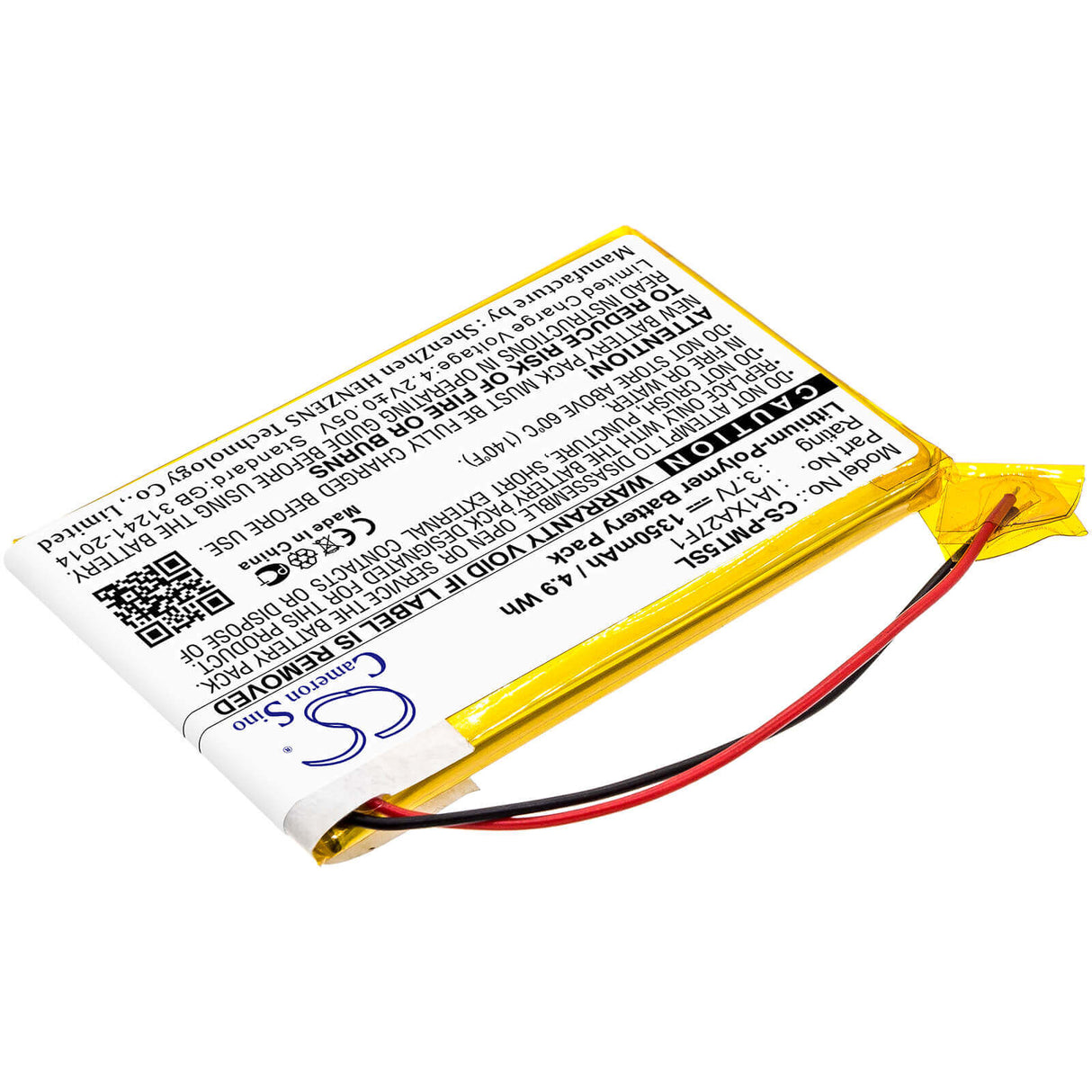 3,7V, Li-Polymer, 1350mAh, batterie PDA compatible avec Palm, Ia1xa27f1, Tungsten T5, 5Wh PDA, Pocket PC Cameron Sino Technology Limited