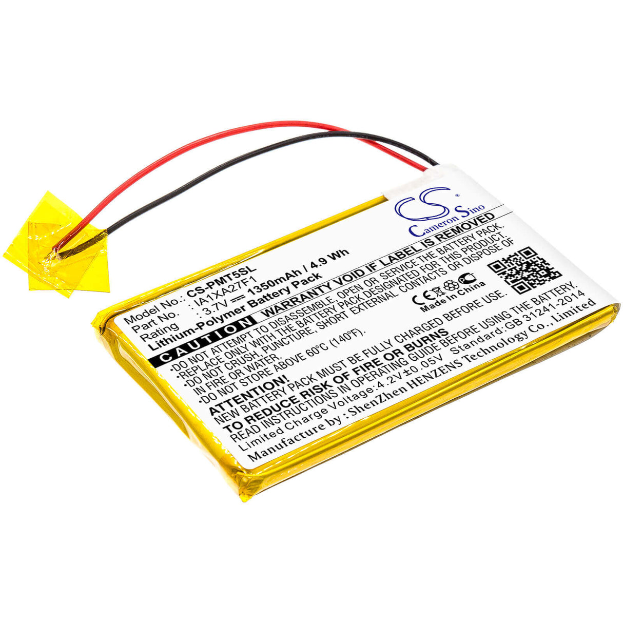 3,7V, Li-Polymer, 1350mAh, batterie PDA compatible avec Palm, Ia1xa27f1, Tungsten T5, 5Wh PDA, Pocket PC Cameron Sino Technology Limited