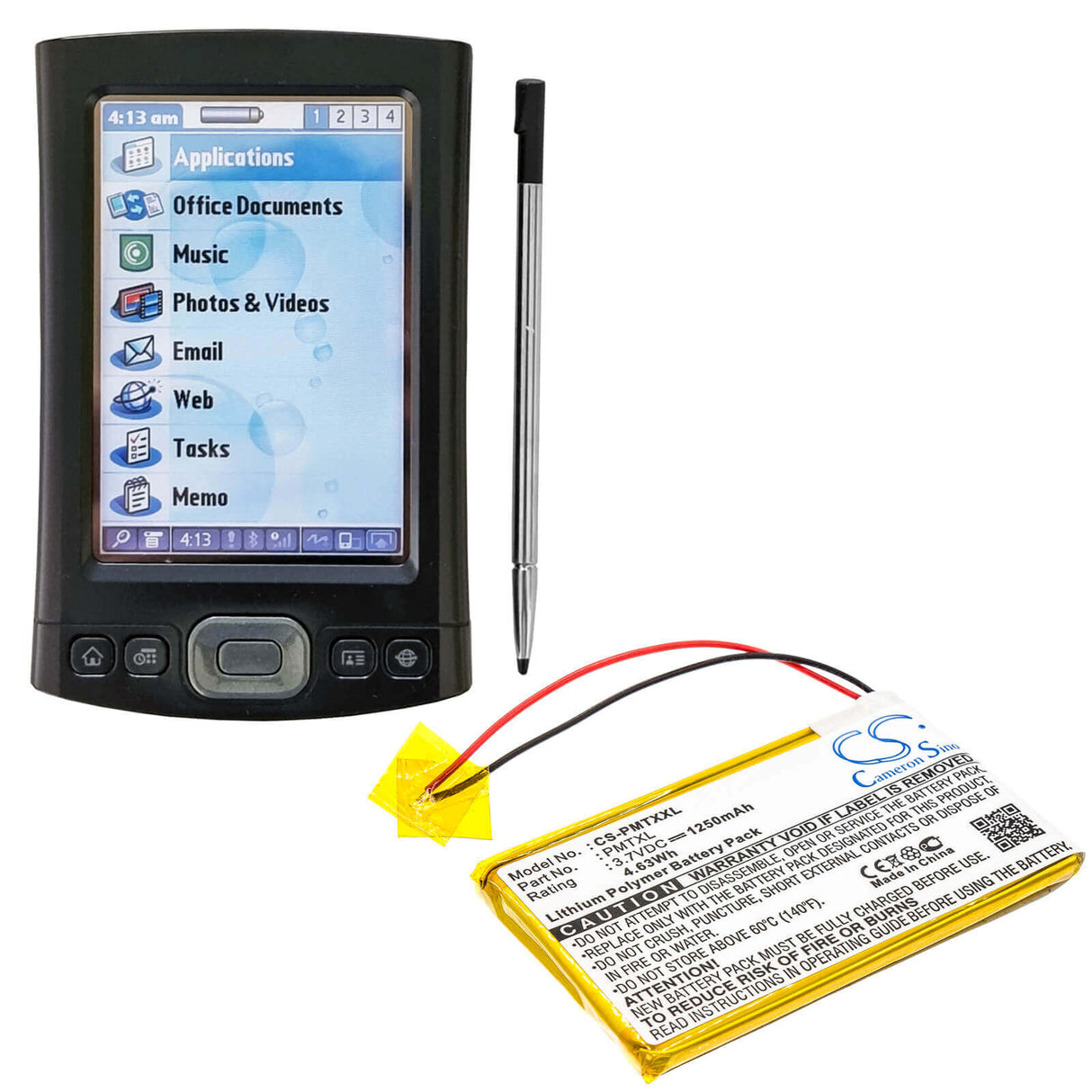 3.7V, Li-Polymer, 1250mAh, PDA battery fits Palm, Tungsten Tx, 4.63Wh PDA, Pocket PC Cameron Sino Technology Limited