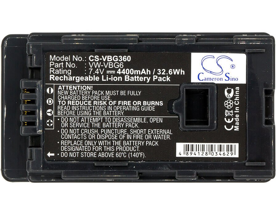 7.4V, Li-ion, 4400mAh, Camera battery fits Panasonic, Vw-vbg6, Ag-ac130, Ag-ac130a, 32.56Wh Camera Cameron Sino Technology Limited (Camera)