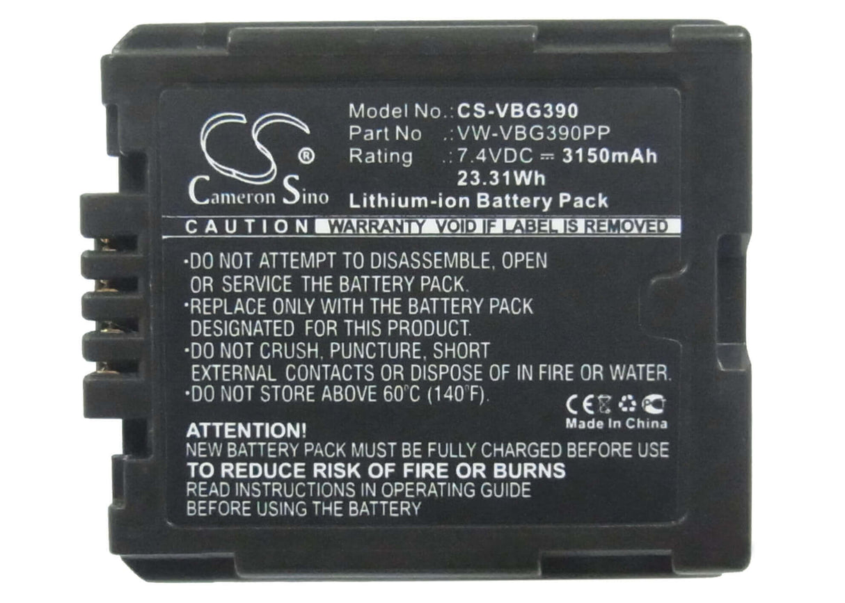 7.4V, Li-ion, 3150mAh, Camera battery fits Panasonic, Vw-vbg390, Ag-hmc150, Ag-hmc40, 23.31Wh Camera Cameron Sino Technology Limited (Camera)