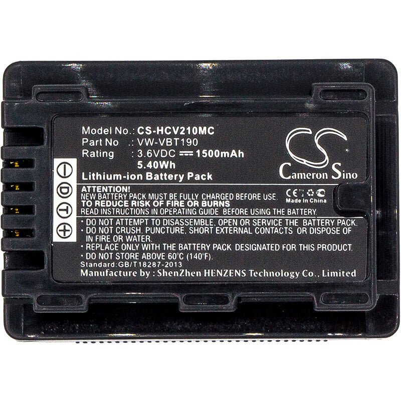 3.6V, Li-ion, 1500mAh, Camera battery fits Panasonic, Vw-vbt190, Hc-250eb, Hc-550eb, 5.4Wh Camera Cameron Sino Technology Limited (Camera)
