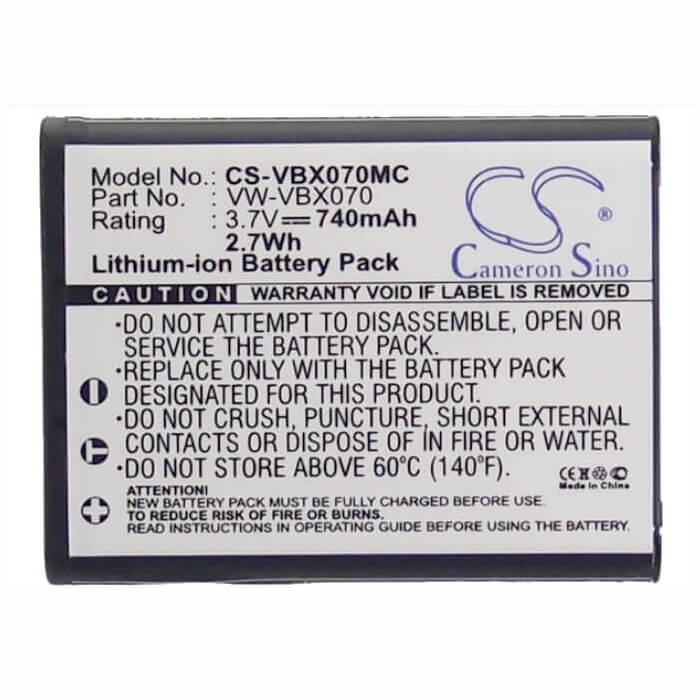 3.7V, Li-ion, 740mAh, Camera battery fits Panasonic, Vw-vbx070, Hm-ta2, Hx-dc1, 2.738Wh Camera Cameron Sino Technology Limited (Camera)