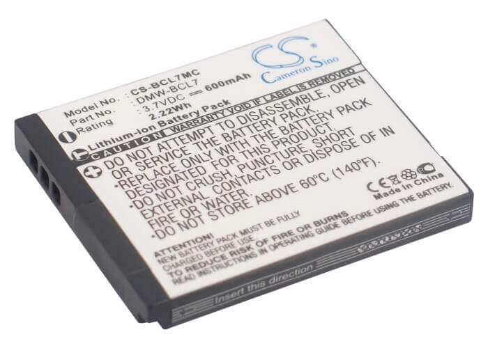 3.7V, Li-ion, 600mAh, Camera battery fits Panasonic, Dmw-bcl7, Lumix Dmc-f5, Lumix Dmc-f5k, 2.22Wh Camera Cameron Sino Technology Limited (Camera)