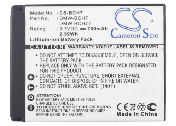 Battery For Panasonic Lumix Dmc-fp1, Lumix Dmc-fp1a, 3.7v, 690mah - 2.55wh Camera Cameron Sino Technology Limited (Suspended)
