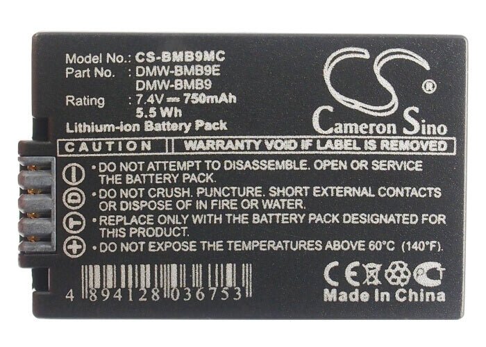 7.4V, Li-ion, 750mAh, Camera battery fits Panasonic, Dmw-bm9pp, Lumix Dmc-fz100gk, Lumix Dmc-fz100k, 5.55Wh Camera Cameron Sino Technology Limited (Camera)