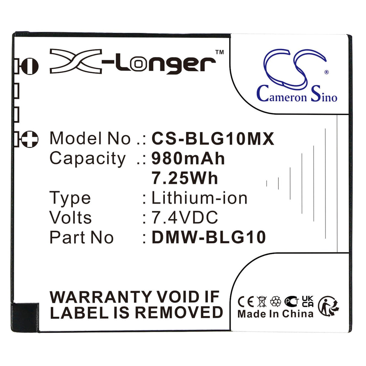 Camera Battery For Panasonic, Lumix Dmc-gf6, Lumix Dmc-gf6k 7.4v, 980mah - 7.25wh Camera Cameron Sino Technology Limited (Camera)