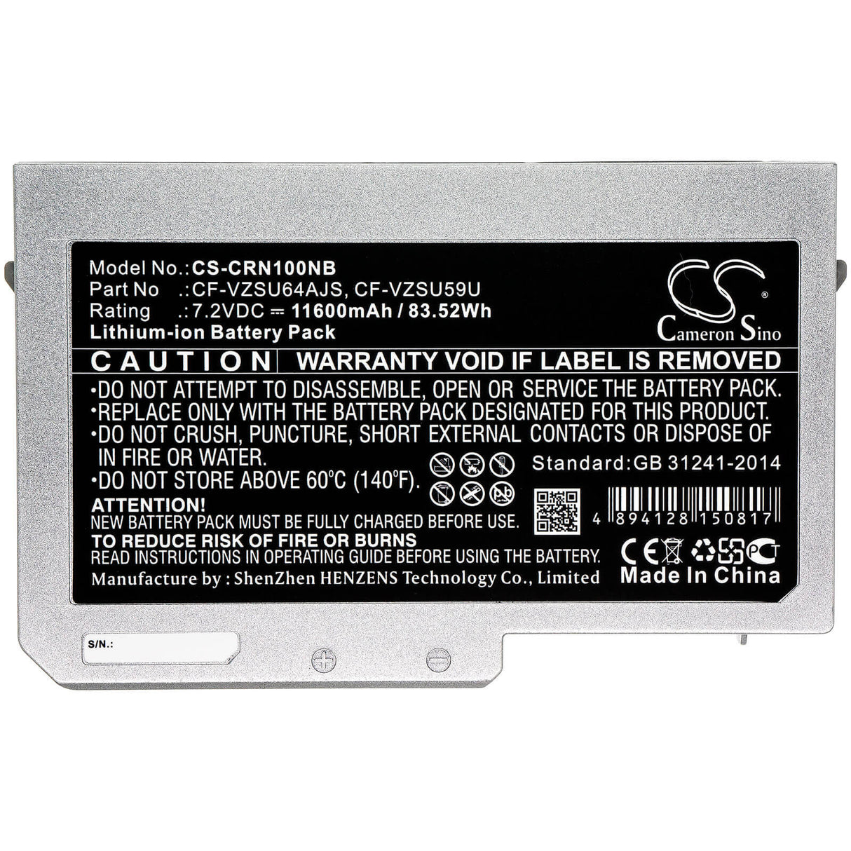Battery For Panasonic, Toughbook Cf-n10, Toughbook Cf-s10 7.2v, 11600mah - 83.52wh Notebook, Laptop Cameron Sino Technology Limited