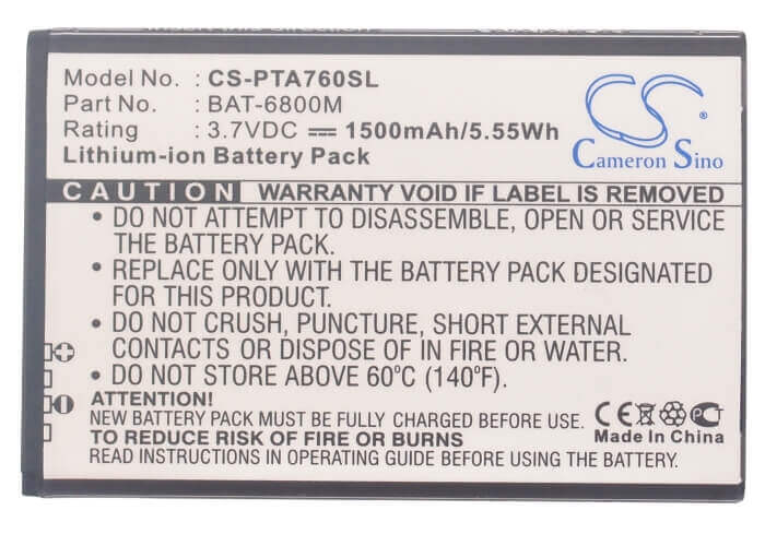 3.7V, Li-ion, 1500mAh, SmartPhone battery fits Pantech, Sky, Bat-6800m, Im-a760, Im-a760s, 5.55Wh Mobile, SmartPhone Cameron Sino Technology Limited (Suspended)