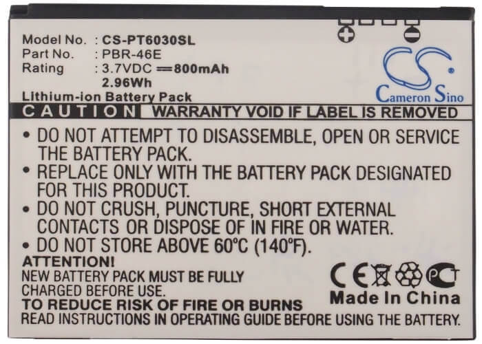 3.7V, Li-ion, 800mAh, SmartPhone battery fits Pantech, Pbr-46e, P6030, Renue, 2.96Wh Mobile, SmartPhone Cameron Sino Technology Limited (Smartphone)