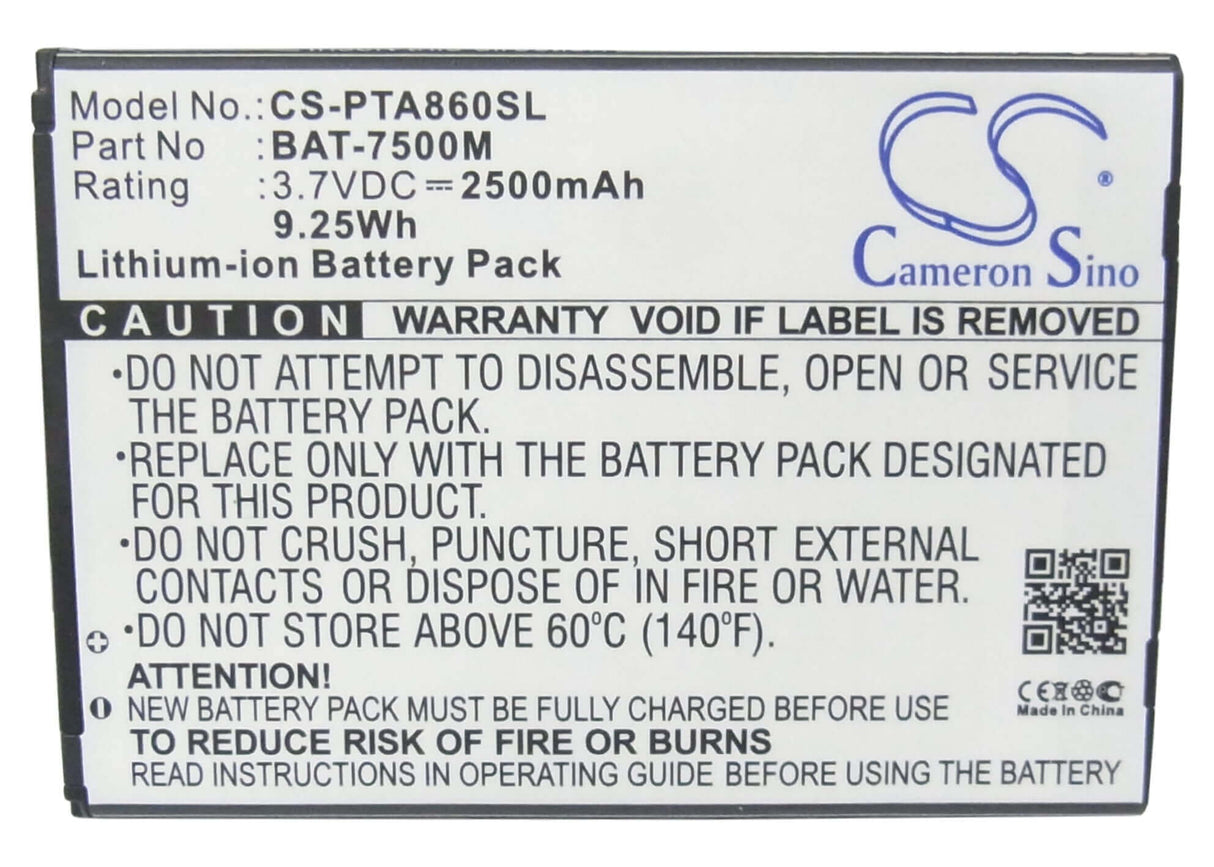 3.7V, Li-ion, 2500mAh, Batterie de smartphone compatible avec Pantech, Bat-7500m, Im-a860, Im-a860k, 9.25Wh Mobile, Smartphone Cameron Sino Technology Limited (Smartphone)