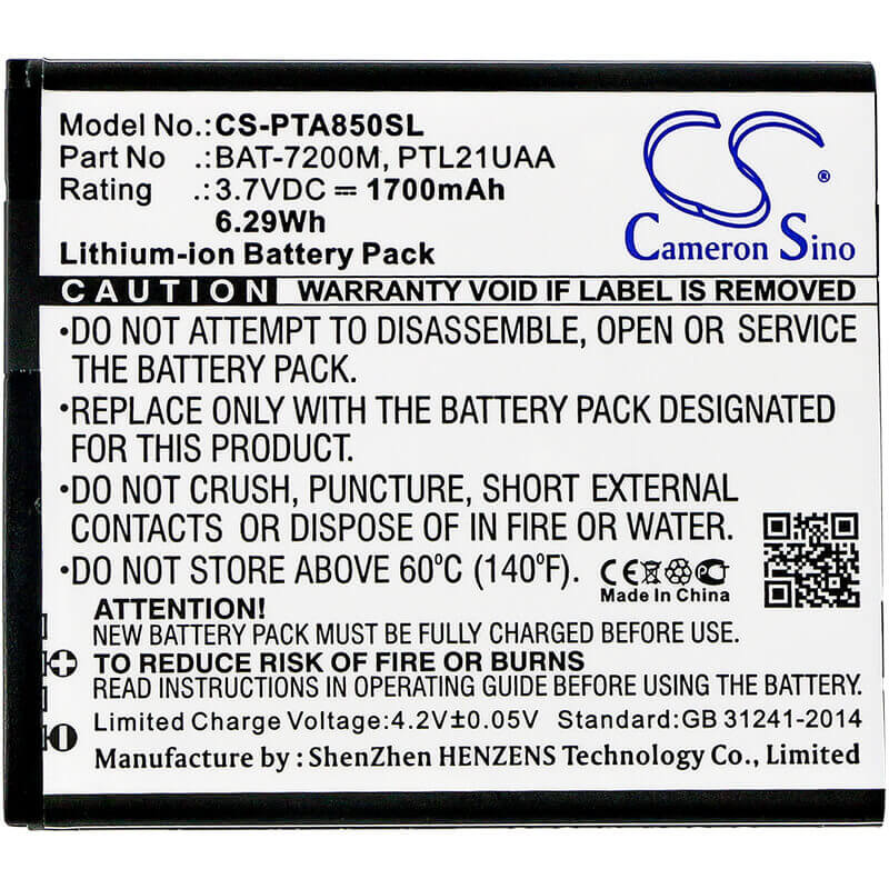 3.7V, Li-ion, 1700mAh, SmartPhone battery fits Pantech, Sky, Bat-7200m, Im-a810s, Im-a830s, 6.29Wh Mobile, SmartPhone Cameron Sino Technology Limited (Suspended)