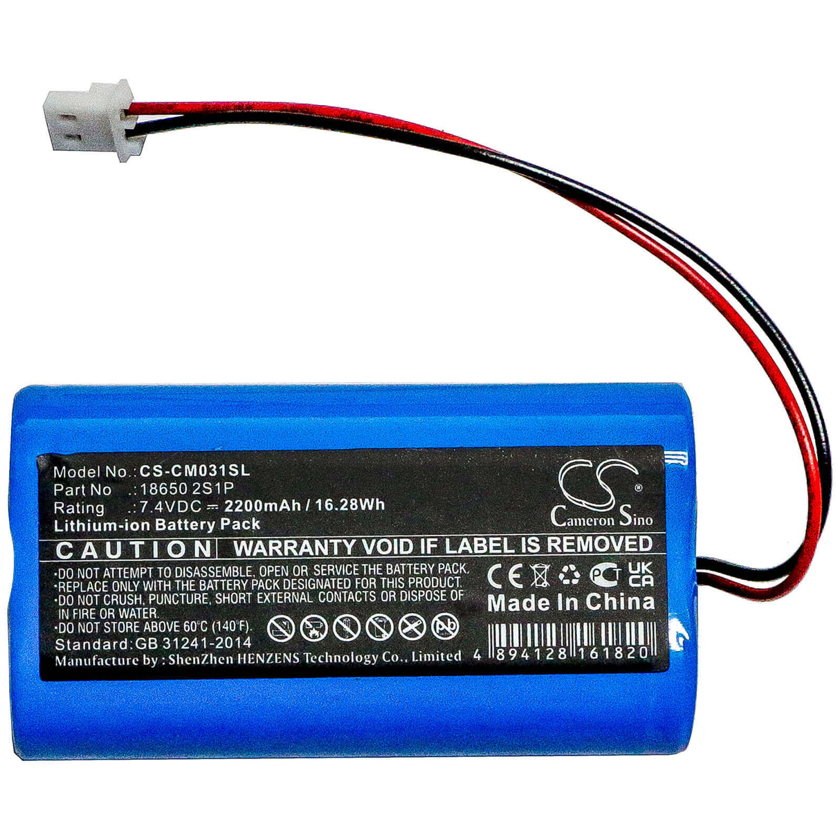 Cameron Sino CS-CM031SL 7.4V 2200mAh Li-ion Battery Pack – 18650 2S1P Rechargeable Battery Pack Cameron Sino Technology Limited