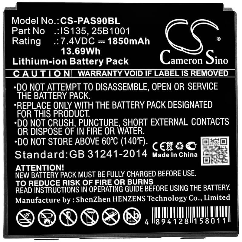 Batterie pour Pax, 25b1001, Is135 7.4v, 1850mah - 13.69wh Batteries pour l'électronique Cameron Sino Technology Limited (Suspendu)