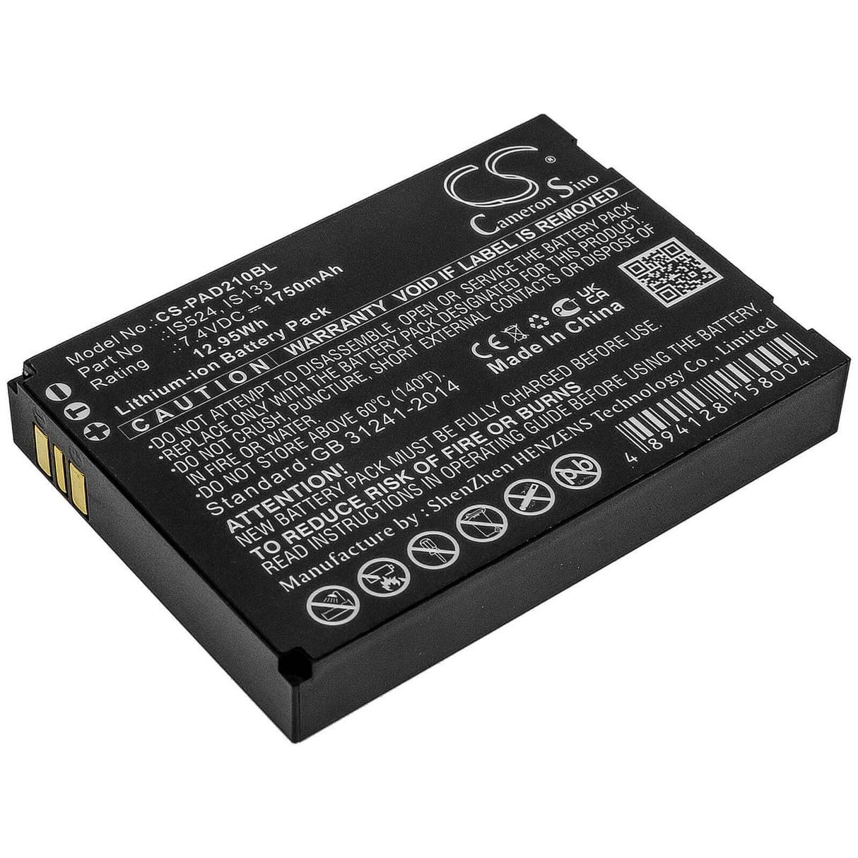 7.4V, Li-ion, 1750mAh, Payment Terminal battery fits Pax, Is133, D210, D210 Bluetooth, 12.95Wh Payment Terminal Cameron Sino Technology Limited
