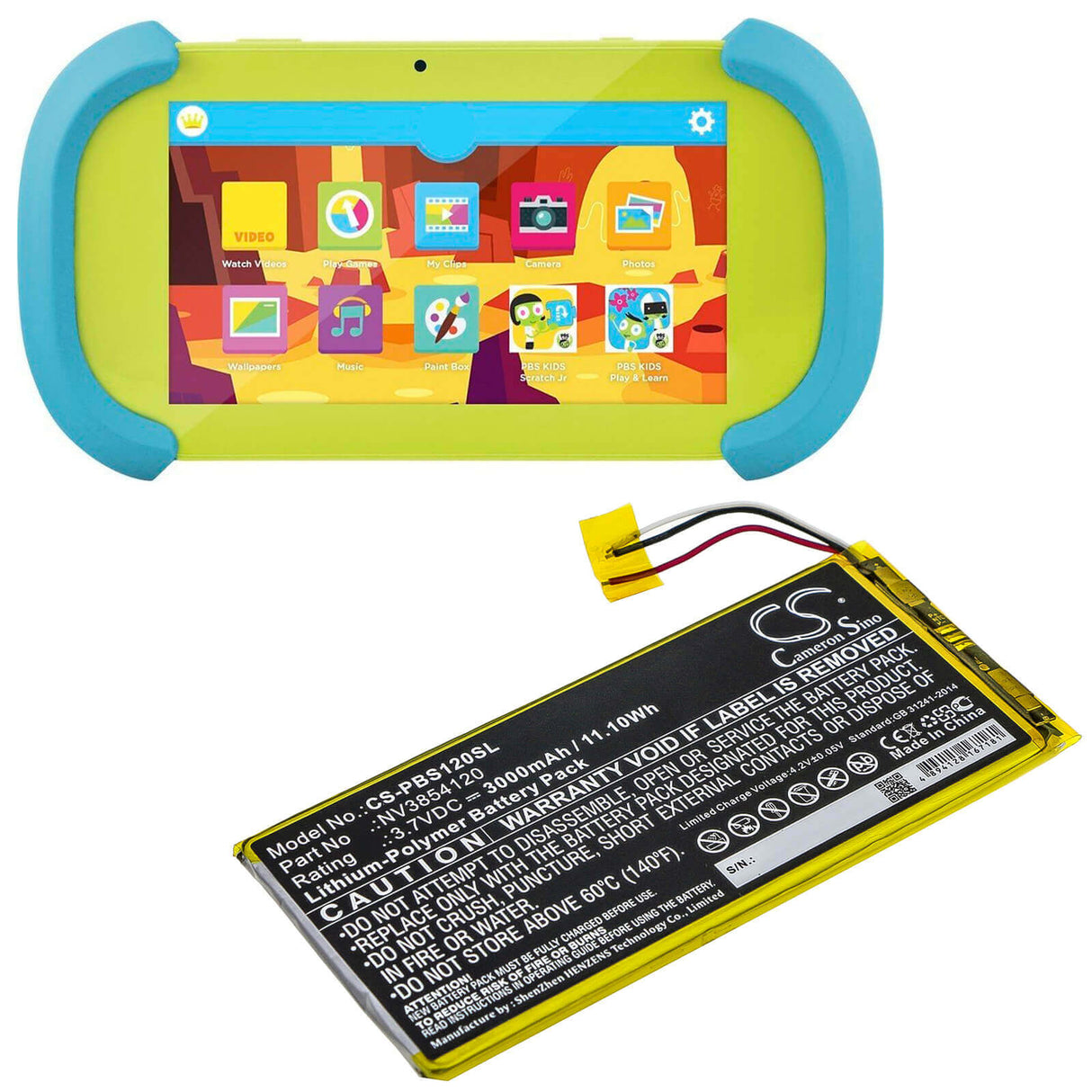 3.7V, Li-Polymer, 3000mAh, Tablet battery fits Pbs, Ematic, Nv3854120, Kids Pbskd12, Pbkrwm5410, 11.10Wh Tablet Cameron Sino Technology Limited