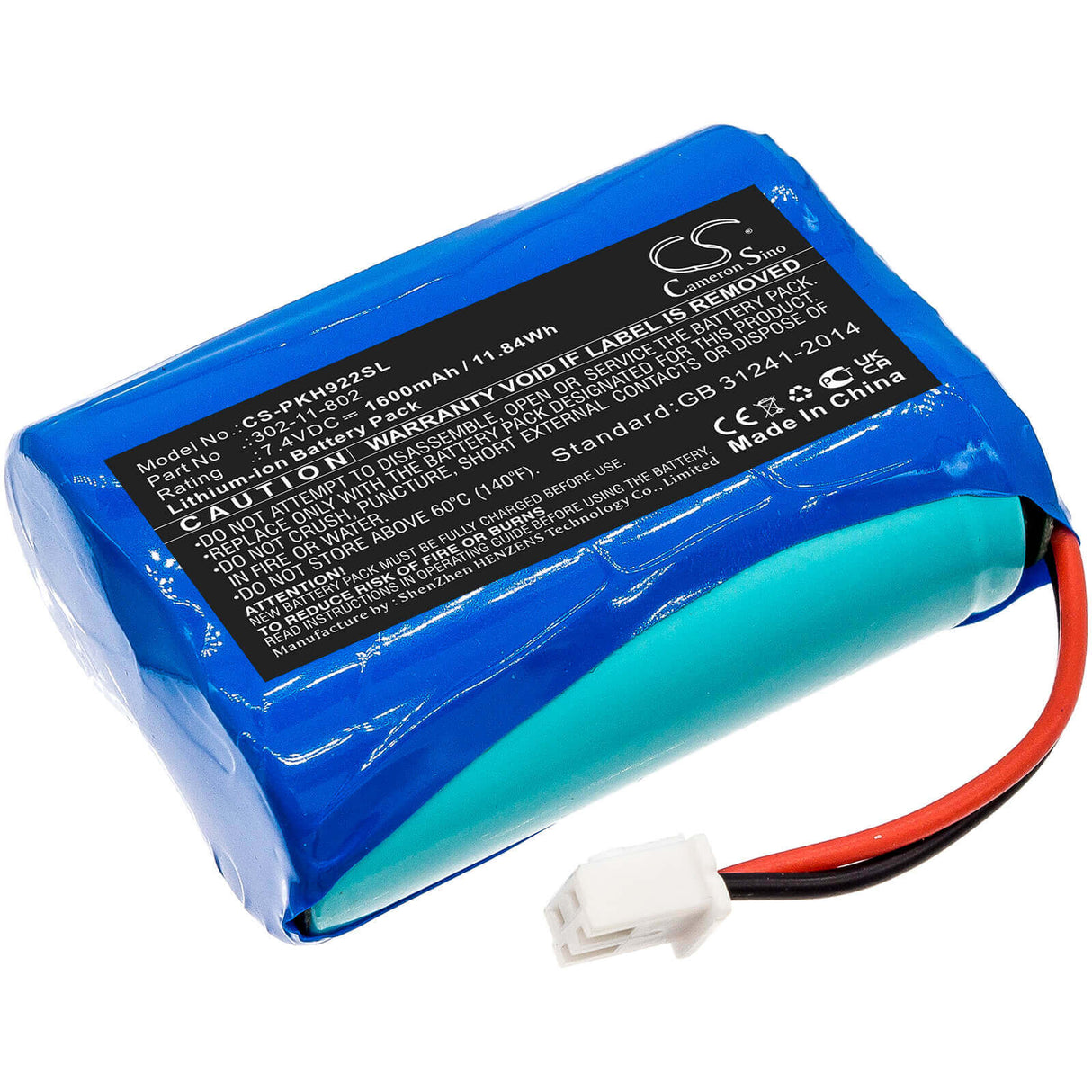 7.4V, Li-ion, 1600mAh, Batterie d'équipement compatible avec Peaktech, 302-11-802, DVB-C, Dvb-c/s/t, 11.84Wh Équipement, Enquête, Test Cameron Sino Technology Limited
