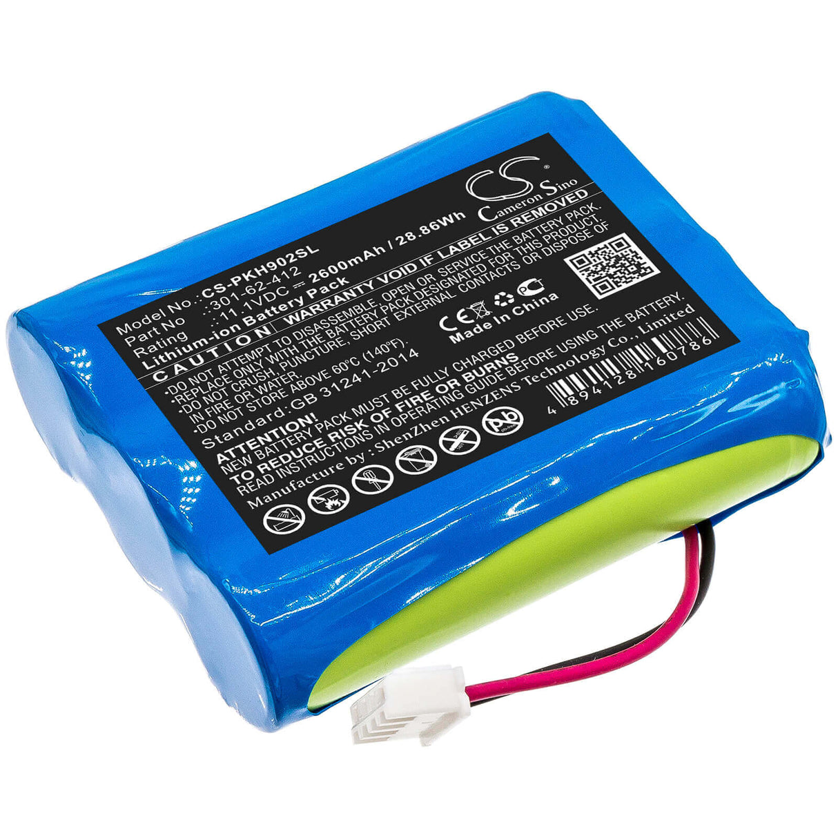 11.1V, Li-ion, 2600mAh, Batterie d'équipement compatible avec Peaktech, 301-62-412, P 9020, P9020a, 28.86Wh Équipement, Enquête, Test Cameron Sino Technology Limited