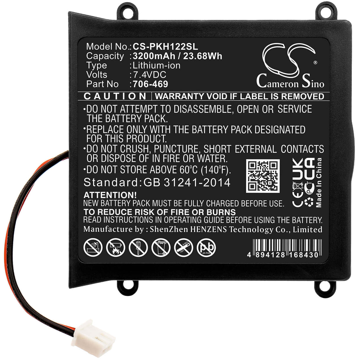 7,4V, Li-ion, 3200mAh, batterie d'équipement compatible avec Peaktech, 706-469, P1195, P1205, 23,68Wh Équipement, Enquête, Test Cameron Sino Technology Limited