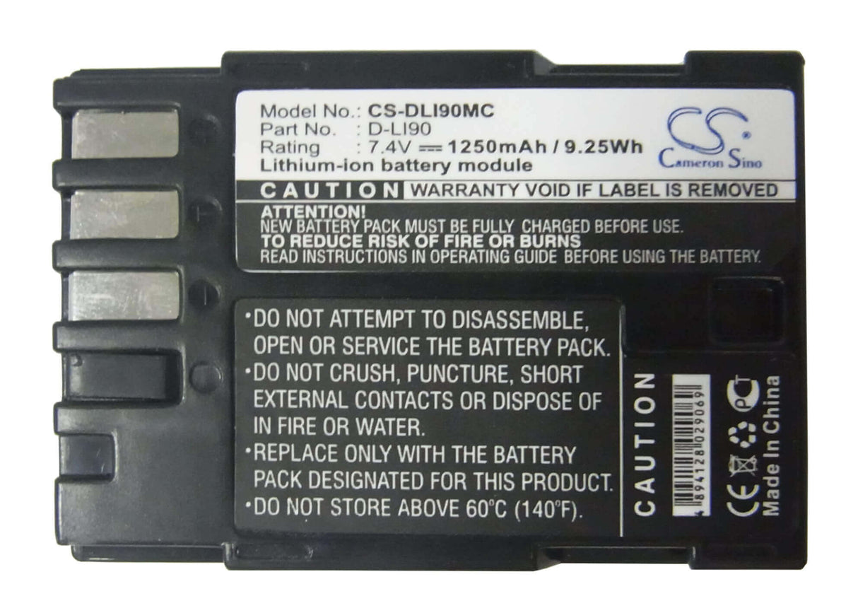 7.4V, Li-ion, 1250mAh, Camera battery fits Pentax, D-li90, 645d, 645z, 9.25Wh Camera Cameron Sino Technology Limited (Camera)