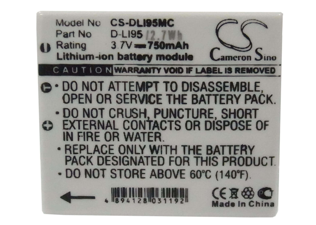 3.7V, Li-ion, 700mAh, Camera battery fits Pentax, D-li95, Optio E75, Optio E85, 2.59Wh Camera Cameron Sino Technology Limited (Camera)