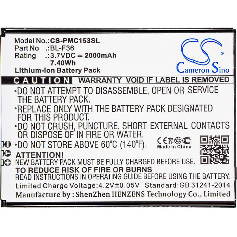 3.7V, Li-ion, 2000mAh, SmartPhone battery fits Phicomm, Bl-f36, C1530l, 7.4Wh Mobile, SmartPhone Cameron Sino Technology Limited (Smartphone)