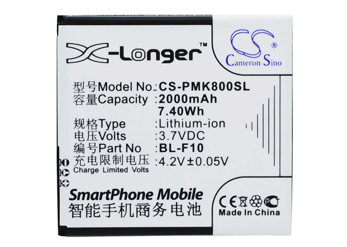 3,7V, Li-ion, 2000mAh, Batterie de smartphone compatible avec Phicomm, Bl-f10, I800, I800dz, 7,4Wh Mobile, Smartphone Cameron Sino Technology Limited (Suspendu)