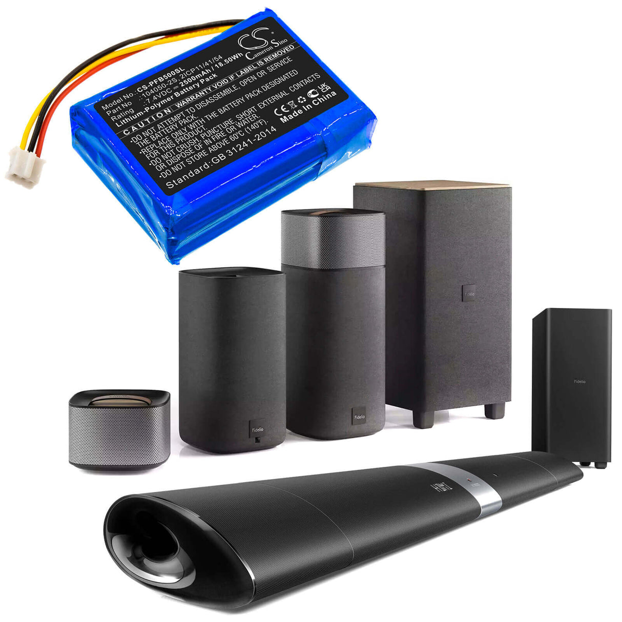 7.4V, Li-Polymer, 2500mAh, Speaker battery fits Philips, B5/12, Fidelio B5, 18.50Wh Speaker Cameron Sino Technology Limited