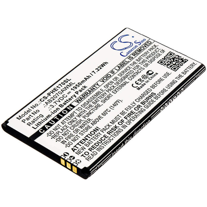 3.7V, Li-ion, 1950mAh, SmartPhone battery fits Philips, Ab2070awml, Cte170, E170, 7.22Wh Mobile, SmartPhone Cameron Sino Technology Limited (Suspended)