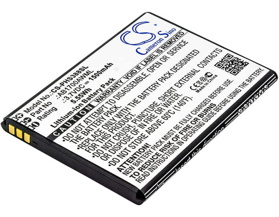 3.7V, Li-ion, 1500mAh, SmartPhone battery fits Philips, Ab1700awml, Cts388, S388, 5.55Wh Mobile, SmartPhone Cameron Sino Technology Limited (Suspended)