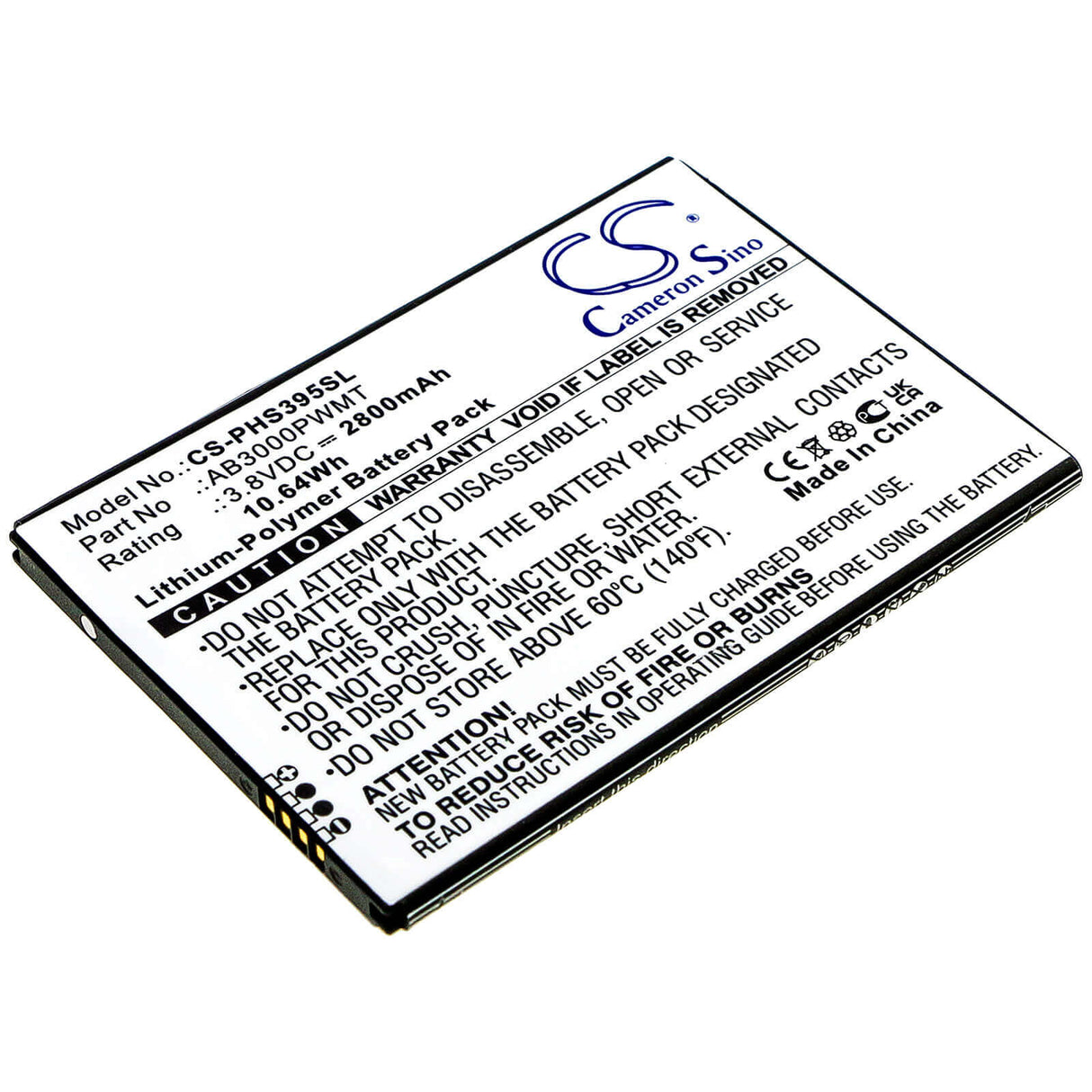 3.8V, Li-Polymer, 2800mAh, SmartPhone battery fits Philips, Ab3000pwmt, Cts395, Xenium S395, 10.64Wh Mobile, SmartPhone Cameron Sino Technology Limited (Smartphone)