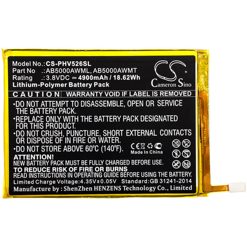 3.8V, Li-Polymer, 4900mAh, SmartPhone battery fits Philips, Ab5000awml, Ctv526, V526, 18.62Wh Mobile, SmartPhone Cameron Sino Technology Limited (Smartphone)