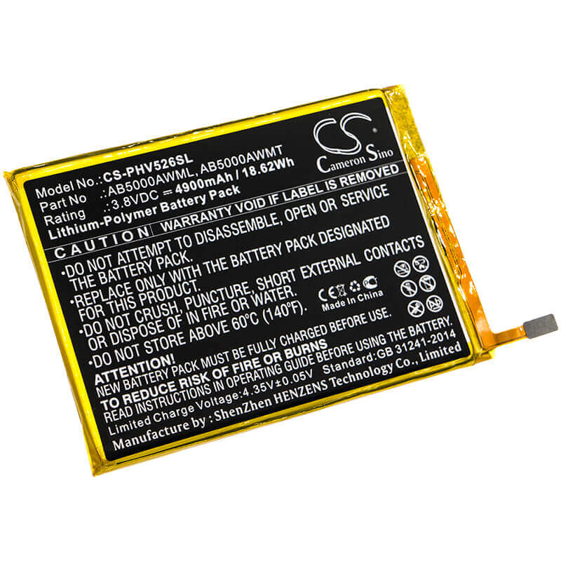 3.8V, Li-Polymer, 4900mAh, SmartPhone battery fits Philips, Ab5000awml, Ctv526, V526, 18.62Wh Mobile, SmartPhone Cameron Sino Technology Limited (Smartphone)