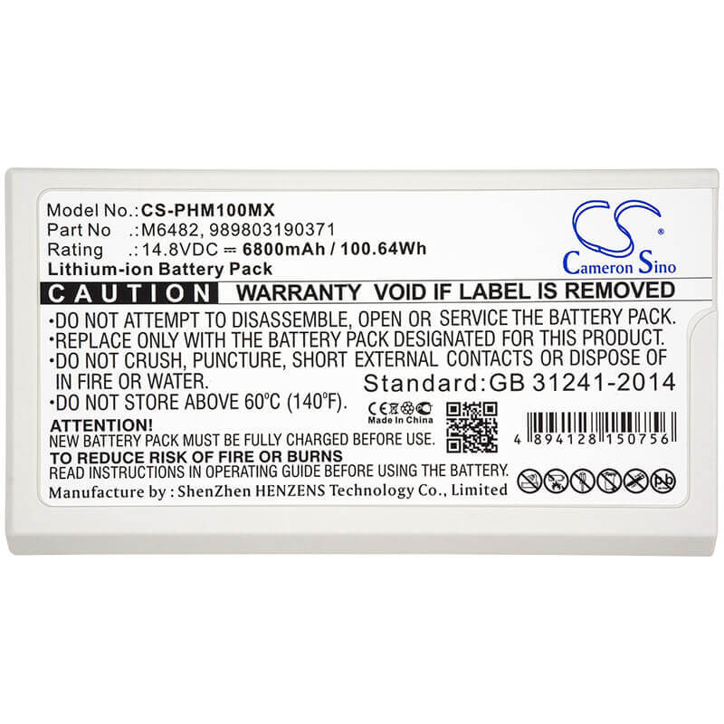 14.8V, Li-ion, 6800mAh, Medical battery fits Philips, 989503190371, Defibrillator Dfm100, Defibrillator Dfm-100, 100.64Wh Medical Cameron Sino Technology Limited (Dangerous Goods)