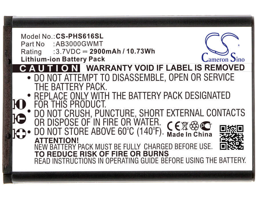 3.7V, Li-ion, 2900mAh, SmartPhone battery fits Philips, Ab3000gwmt, S616, Xenium S616, 10.73Wh Mobile, SmartPhone Cameron Sino Technology Limited (Smartphone)
