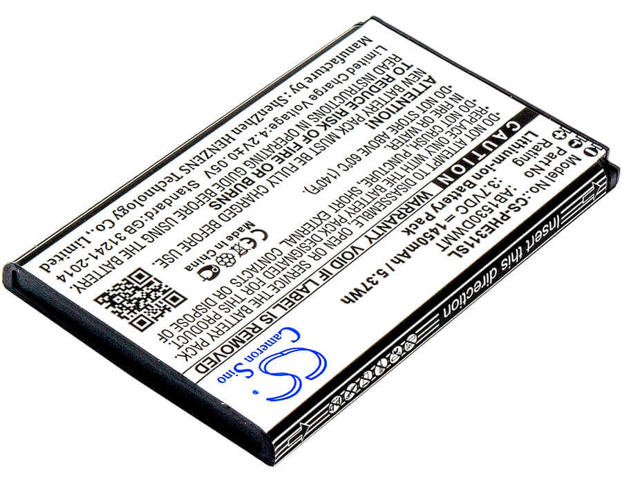 3,7V, Li-ion, 1450mAh, batterie de smartphone compatible avec Philips, Ab1530dwmt, Xenium Ct311, Xenium E311, 5,37Wh Mobile, SmartPhone Cameron Sino Technology Limited (Suspendu)