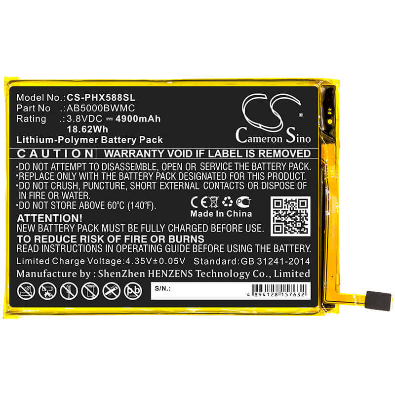 3,8V, Li-Polymère, 4900mAh, batterie de smartphone compatible avec Philips, Ab5000bwmc, Xenium Cts386, Xenium Ctx588, 18,62Wh Mobile, SmartPhone Cameron Sino Technology Limited (Smartphone)