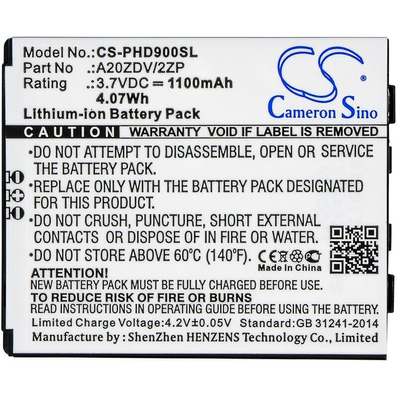 3.7V, Li-ion, 1100mAh, batterie SmartPhone compatible avec Philips, A20zdv/2zp, Xenium D900, 4.07Wh Mobile, SmartPhone Cameron Sino Technology Limited (Suspendu)