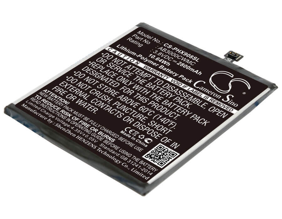 3,8V, Li-Polymer, 2800mAh, batterie de smartphone compatible avec Philips, Ab3000cwmc, Xenium I908, 10,64Wh Mobile, Smartphone Cameron Sino Technology Limited (Smartphone)