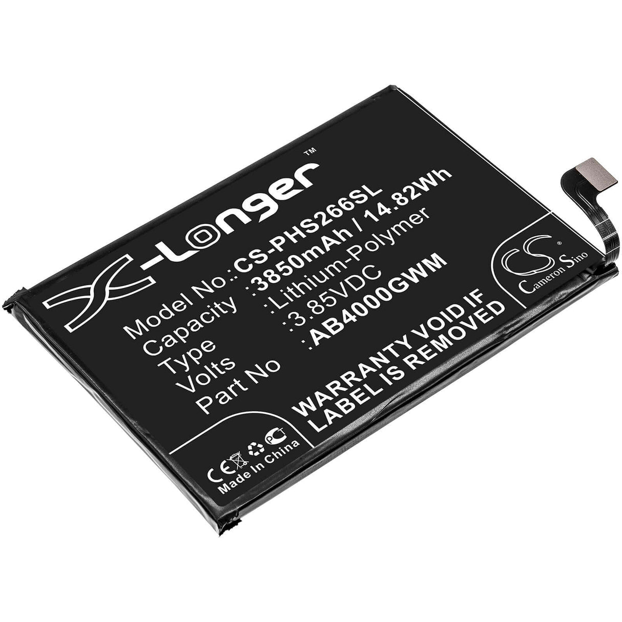 3.85V, Li-Polymer, 3850mAh, SmartPhone battery fits Philips, Ab4000gwm, Xenium S266, 14.82Wh Mobile, SmartPhone Cameron Sino Technology Limited (Smartphone)