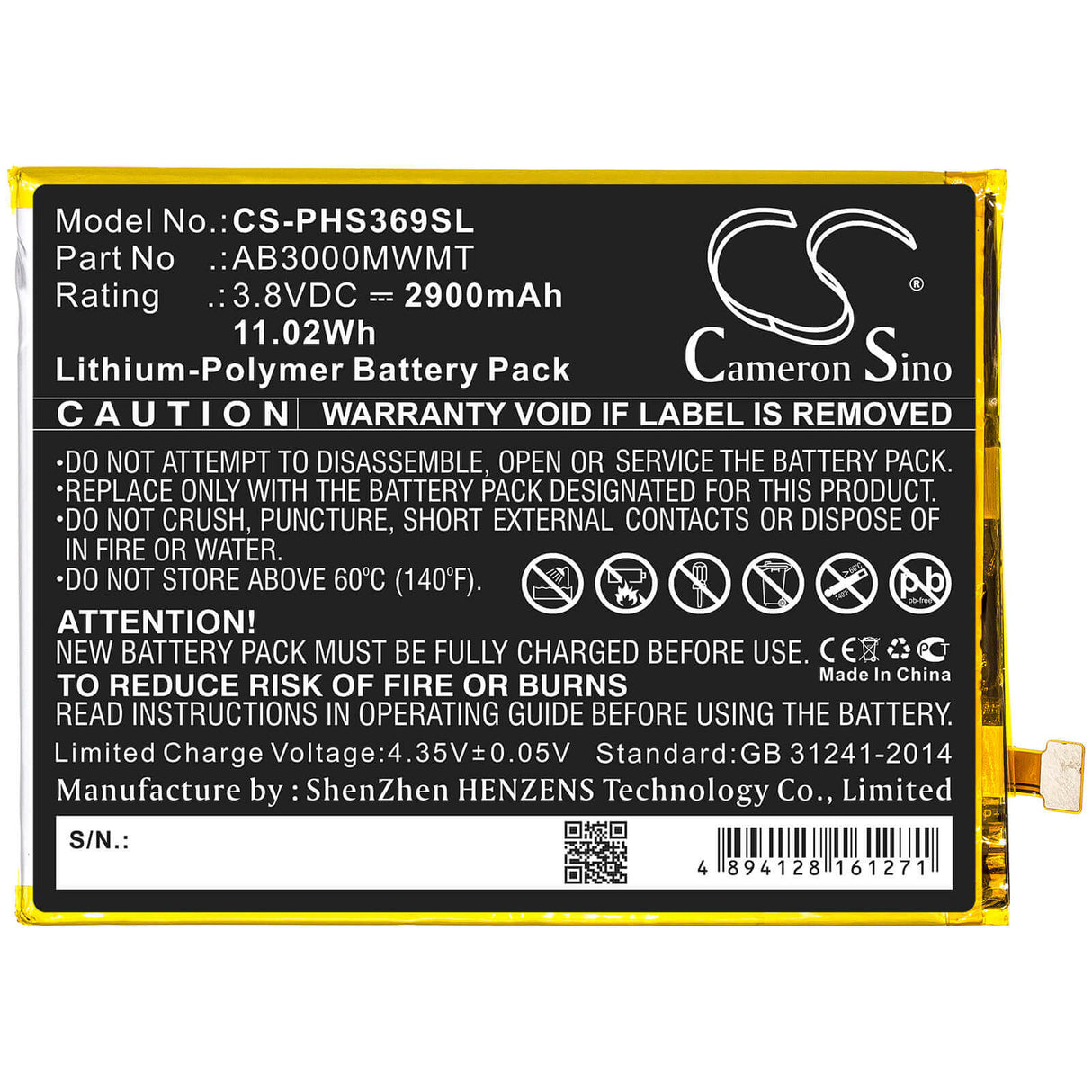 3.8V, Li-Polymer, 2900mAh, batterie SmartPhone compatible avec Philips, Ab3000mwmt, Xenium S369, 11.02Wh Mobile, SmartPhone Cameron Sino Technology Limited (Smartphone)