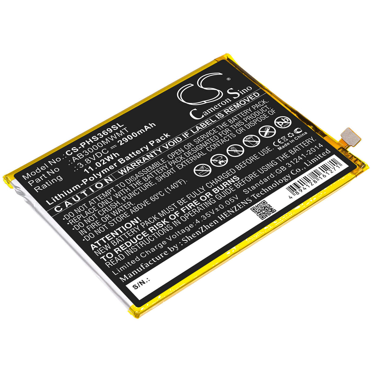 3.8V, Li-Polymer, 2900mAh, batterie SmartPhone compatible avec Philips, Ab3000mwmt, Xenium S369, 11.02Wh Mobile, SmartPhone Cameron Sino Technology Limited (Smartphone)