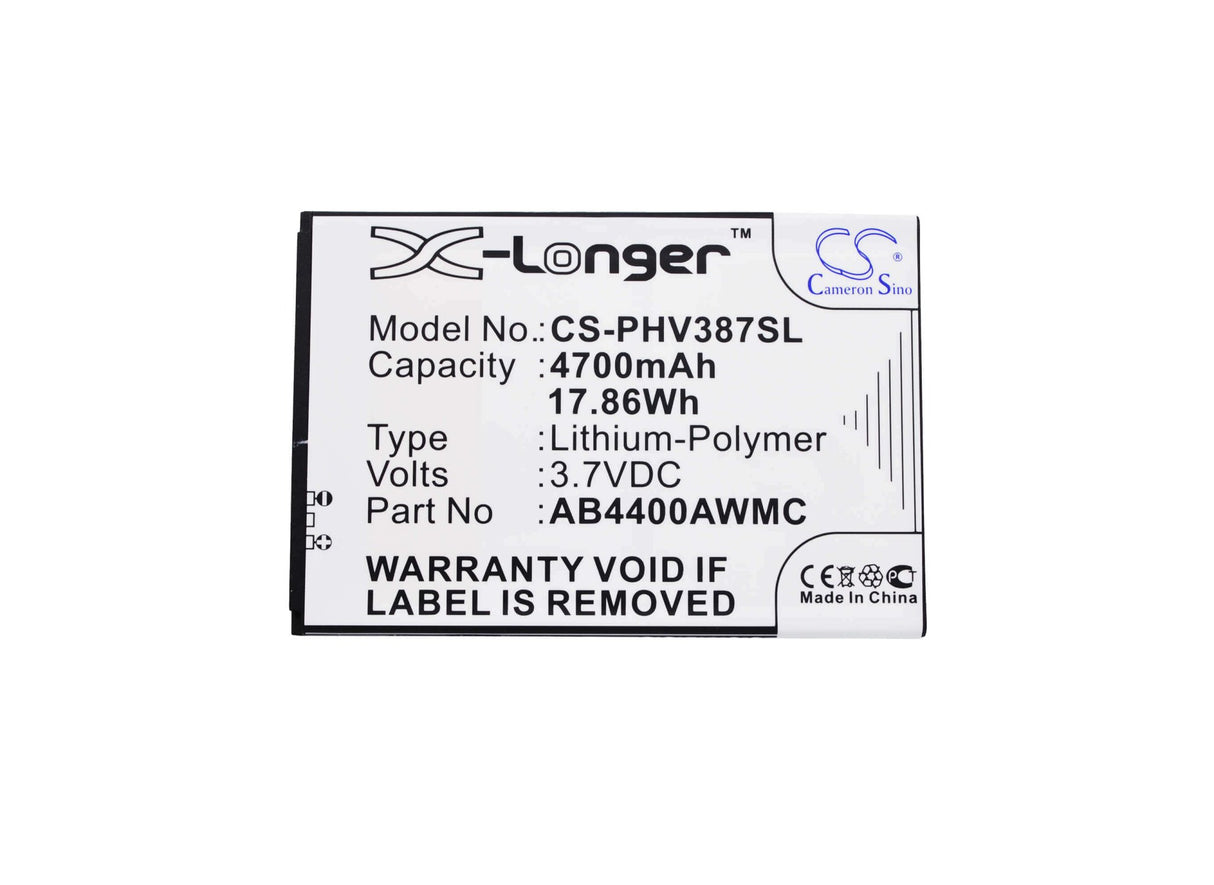 3.7V, Li-Polymer, 4700mAh, SmartPhone battery fits Philips, Ab4400awmc, Xenium V387, 17.39Wh Mobile, SmartPhone Cameron Sino Technology Limited (Smartphone)