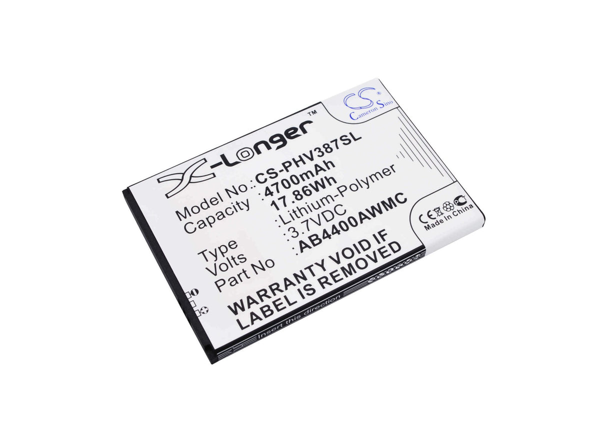 3.7V, Li-Polymer, 4700mAh, SmartPhone battery fits Philips, Ab4400awmc, Xenium V387, 17.39Wh Mobile, SmartPhone Cameron Sino Technology Limited (Smartphone)