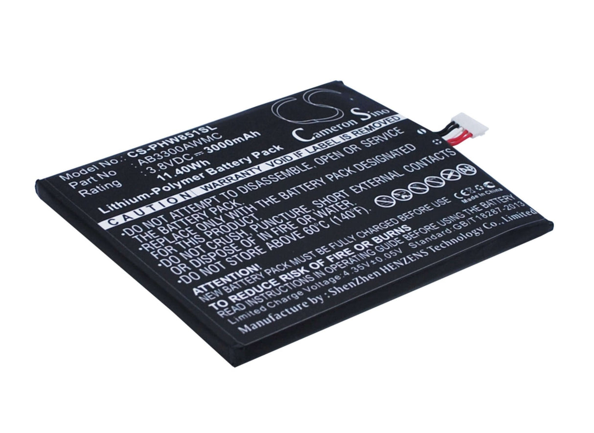 3.8V, Li-Polymer, 3000mAh, SmartPhone battery fits Philips, Ab3300awmc, W8510, Xenium W8510, 11.4Wh Mobile, SmartPhone Cameron Sino Technology Limited (Smartphone)
