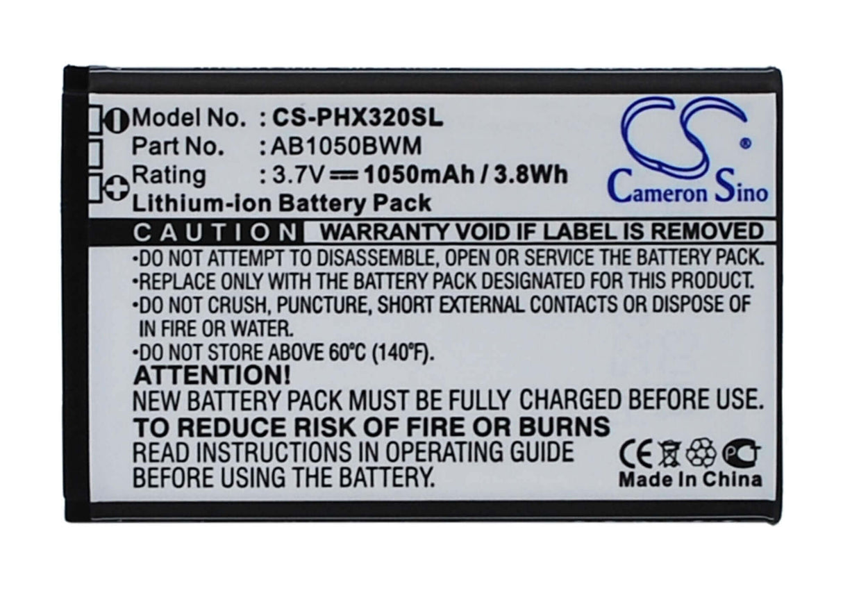 Batterie pour Philips Xenium X186, Xenium 312, Xenium 320 3.7v, 1050mah - 3.89wh Batteries pour l'électronique Cameron Sino Technology Limited (Suspendu)