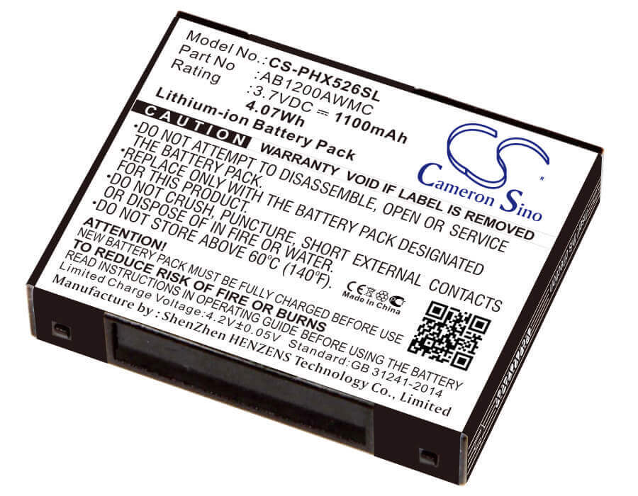 3.7V, Li-ion, 1100mAh, SmartPhone battery fits Philips, Ab1200awmc, Ctx526, Xenium X526, 4.07Wh Mobile, SmartPhone Cameron Sino Technology Limited (Smartphone)
