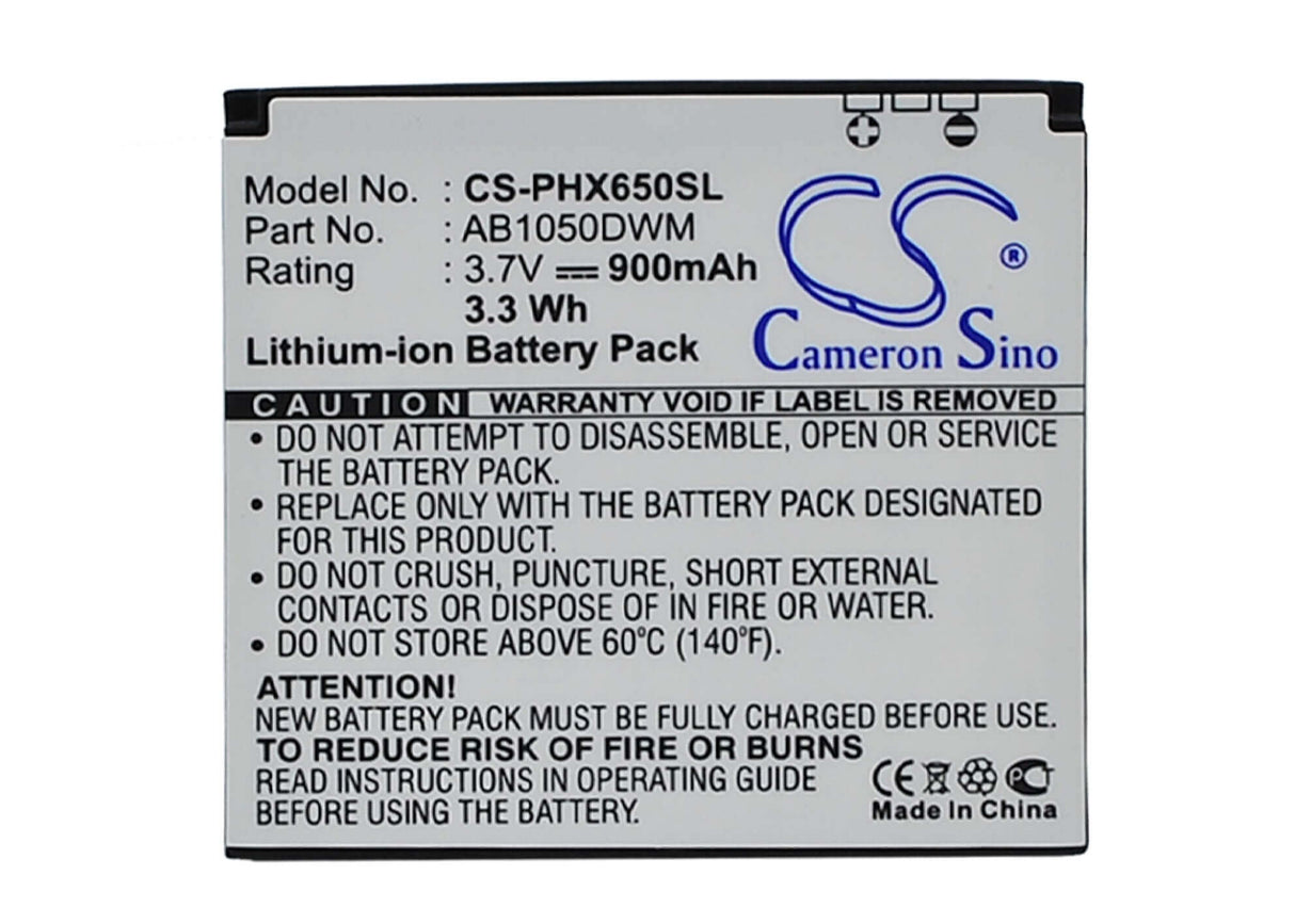 3,7V, Li-ion, 900mAh, batterie de smartphone compatible avec Philips, Ab1050dwm, Xenium X510, Xenium X605, 3,33Wh Mobile, Smartphone Cameron Sino Technology Limited (Smartphone)
