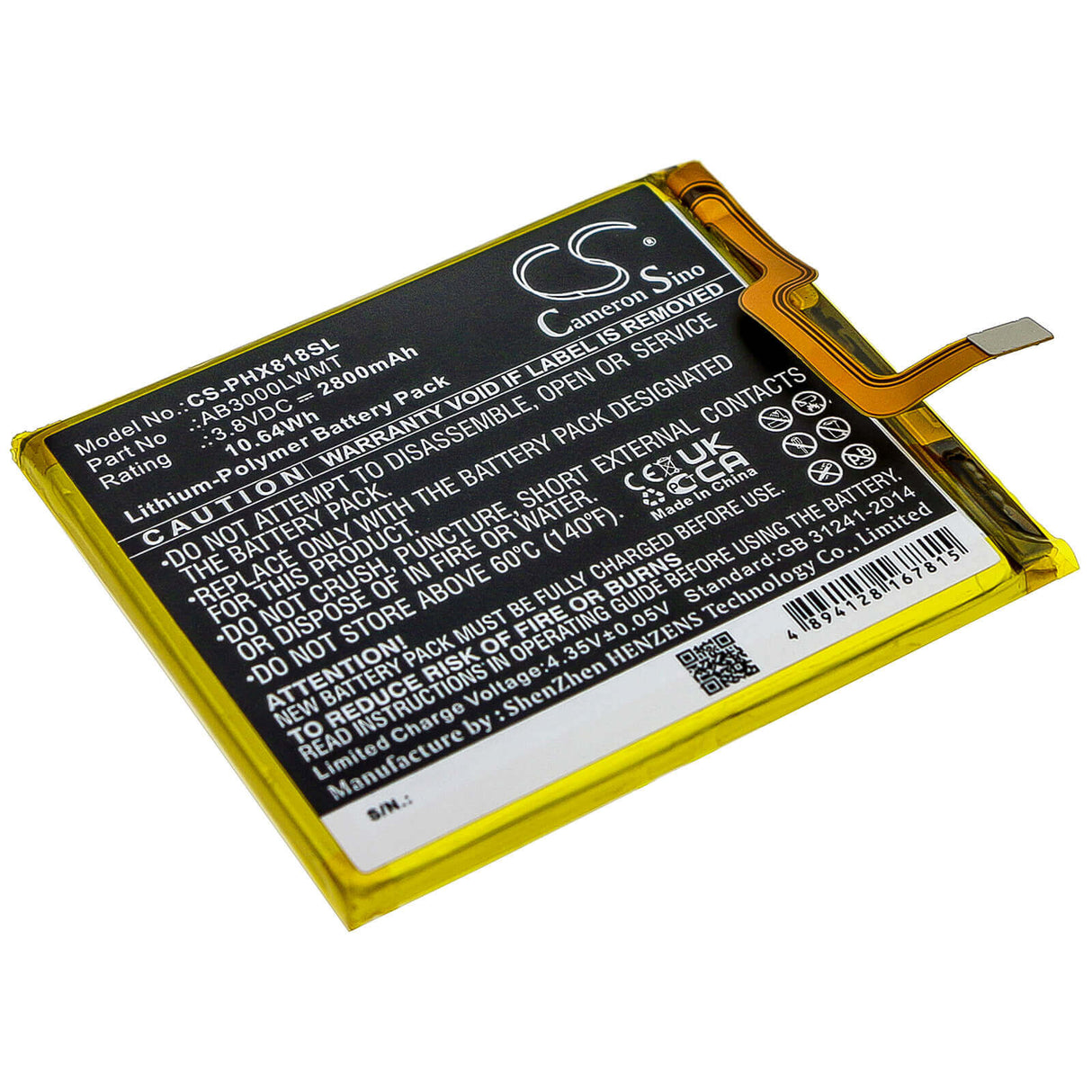 3.8V, Li-Polymer, 2800mAh, SmartPhone battery fits Philips, Ab3000lwmt, Xenium X818, 10.64Wh Mobile, SmartPhone Cameron Sino Technology Limited (Smartphone)